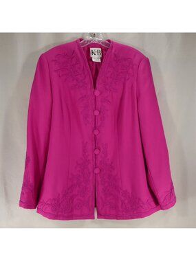 Kasper Stella Louise Womens 14W Fuchsia Pink Embroidered Blazer Jacket Plus Y2K
